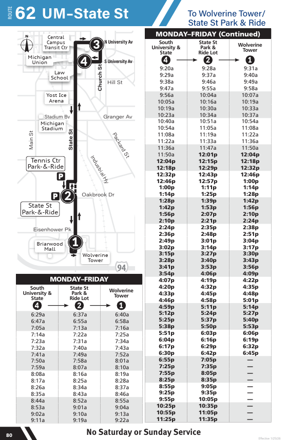Page 80 of AAATA Ride Guide with updated State St bus routes